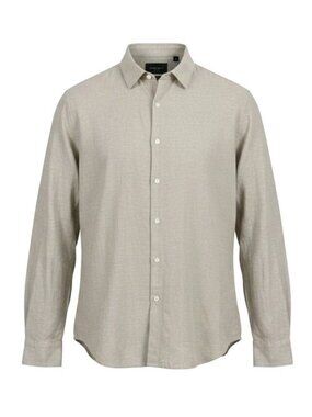 Perry Ellis Men's Linen Blend Shirt Sz LG Roll Tab Sleeve Traditional Cut Tan